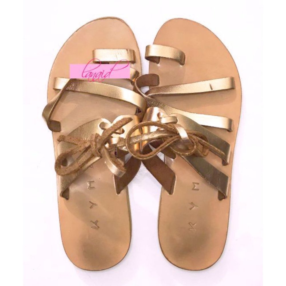 Kyma Skiathos Strappy Sandals Rose Gold Leather Lace-Up Corset Metallic Flats 6